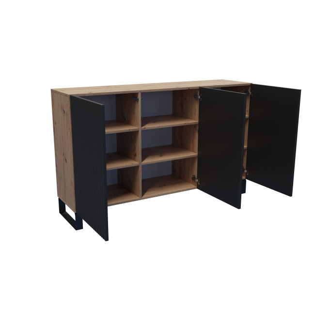 Komoda Remo Dąb Artisan/Czarny Mat Ryflowane
