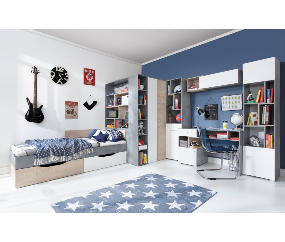 Szafa Sam 45 3SZ Biały Lux/Beton/Dąb