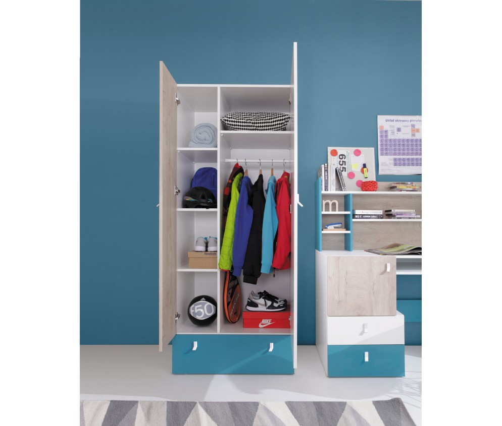 Szafa Plan 80 2D1SZ Biały Lux/Dąb/Morski