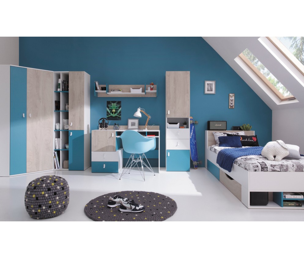 Regał Plan 45 3SZ1D Biały Lux/Dąb/Morski