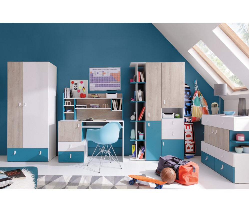 Komoda Plan 110 8D Biały Lux/Dąb/Morski