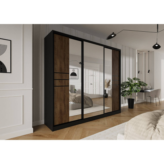 Szafa przesuwna Trend 8 250 Czarny mat + Dąb Lefkas