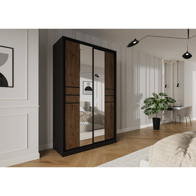 Szafa przesuwna Trend 8 150 Czarny mat + Dąb Lefkas