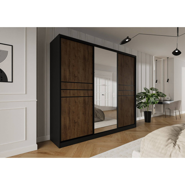 Szafa przesuwna Trend 9 275 Czarny mat + Dąb Lefkas