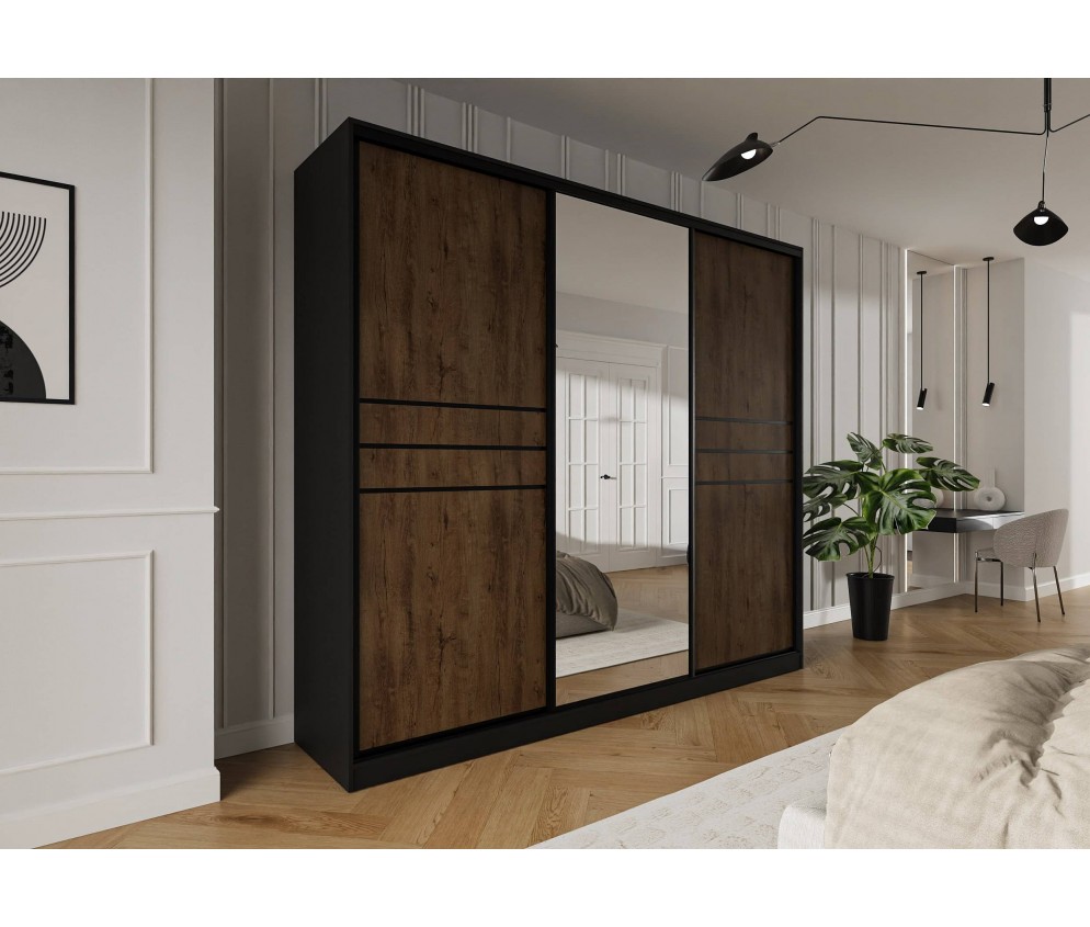 Szafa przesuwna Trend 9 250 Czarny mat + Dąb Lefkas