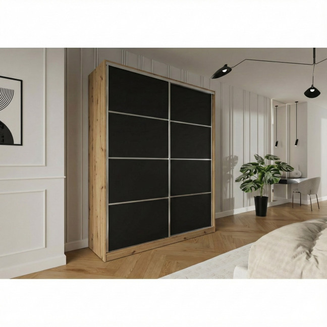 Szafa przesuwna Trend 3 200 Dąb Artisan + Czarny Mat