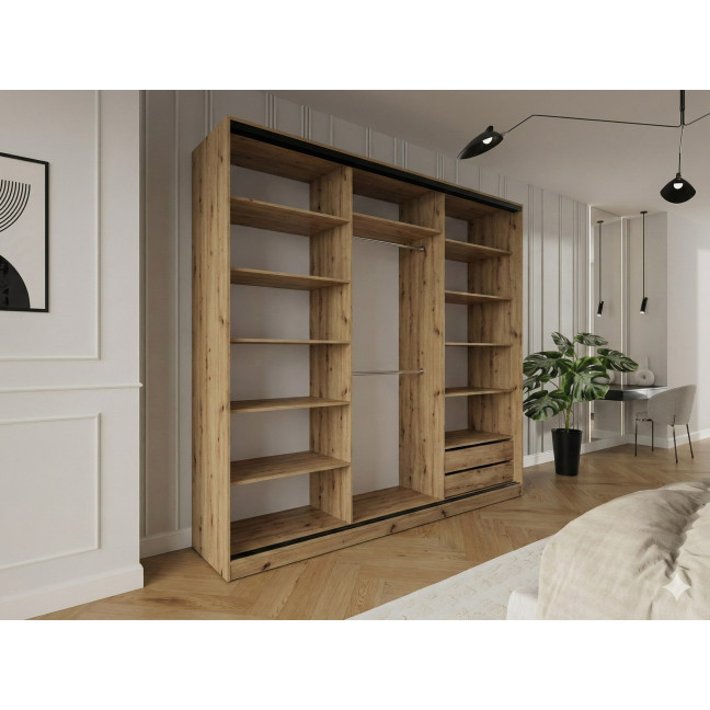 Szafa przesuwna Trend 3 275 Dąb Artisan + Czarny Mat