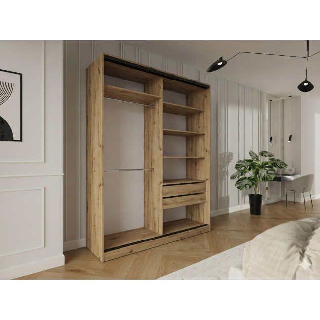 Szafa przesuwna Trend 5 200 Dąb Artisan + Czarny Połysk