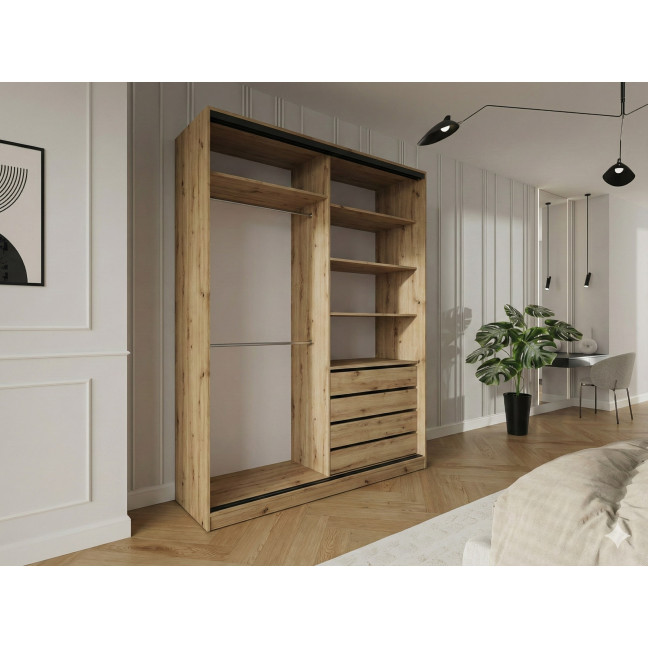 Szafa przesuwna Trend 5 200 Dąb Artisan + Czarny Połysk