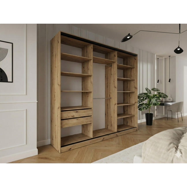 Szafa przesuwna Trend 5 250 Dąb Artisan + Czarny Połysk