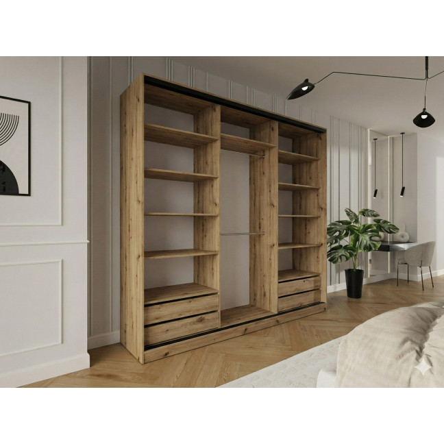 Szafa przesuwna Trend 5 250 Dąb Artisan + Czarny Połysk