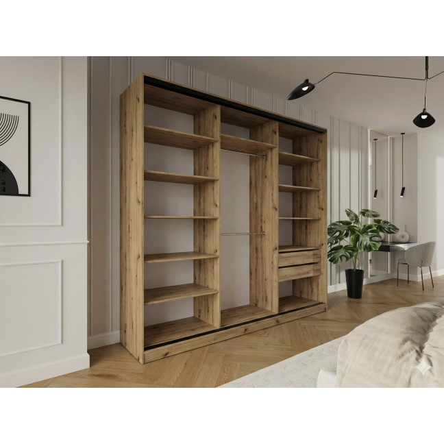 Szafa przesuwna Trend 5 250 Dąb Artisan + Czarny Połysk