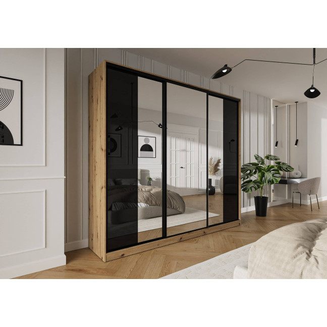 Szafa przesuwna Trend 5 275 Dąb Artisan + Czarny Połysk