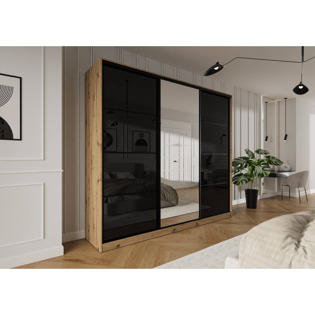 Szafa przesuwna Trend 6 250 Dąb Artisan + Czarny Połysk