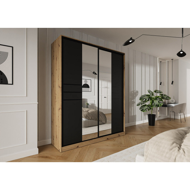 Szafa przesuwna Trend 8 180 Dąb Artisan + Czarny Mat