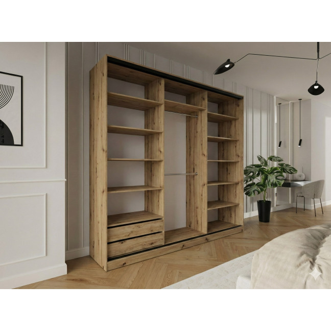 Szafa przesuwna Trend 8 250 Dąb Artisan + Czarny Połysk