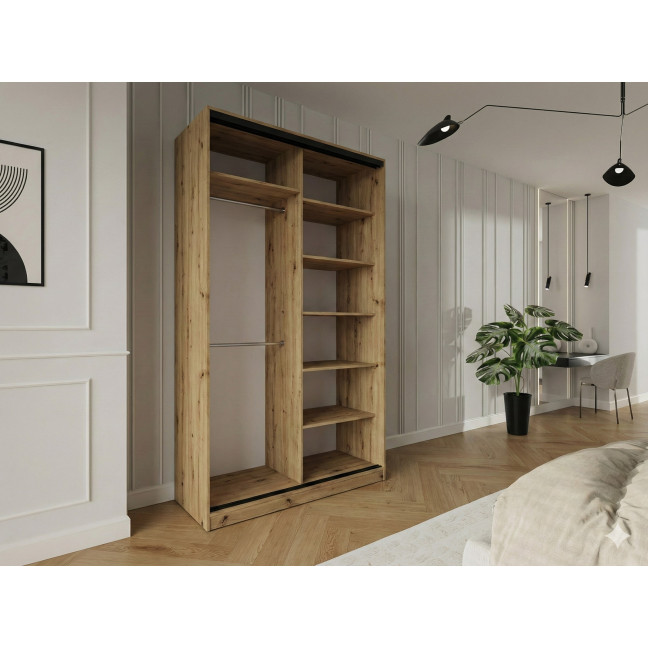 Szafa przesuwna Trend 9 150 Dąb Artisan + Czarny Połysk