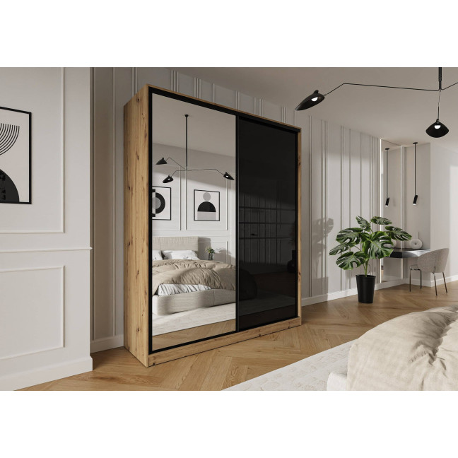 Szafa przesuwna Trend 9 180 Dąb Artisan + Czarny Połysk