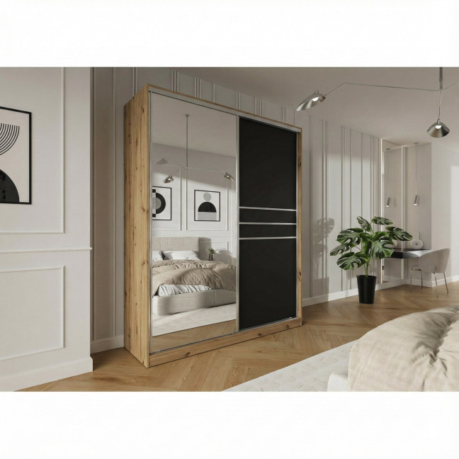 Szafa przesuwna Trend 9 200 Dąb Artisan + Czarny Mat