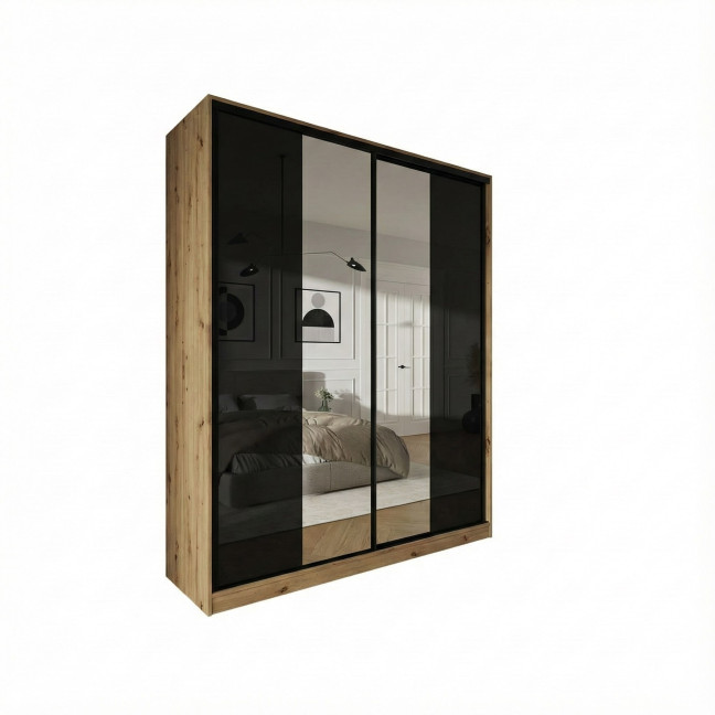 Szafa przesuwna Trend 5 200 Dąb Artisan + Czarny Połysk