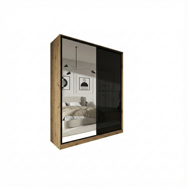 Szafa przesuwna Trend 6 180 Dąb Artisan + Czarny Połysk