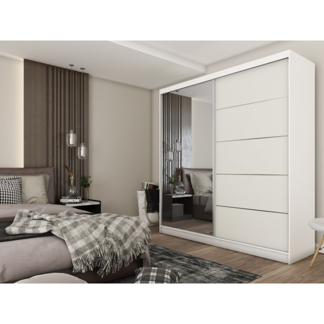 Szafa przesuwna Maka 200 (Kolor: Biały - Oświetlenie LED: brak - Kontenerek: 1 sztuka - Cichy Domyk: Nie - Dodatkowe półki: Nie)