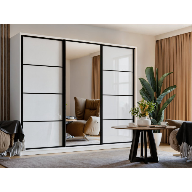 Szafa Przesuwna Porto 270 Biały Połysk (Wnętrze: Z 3 szufladami)